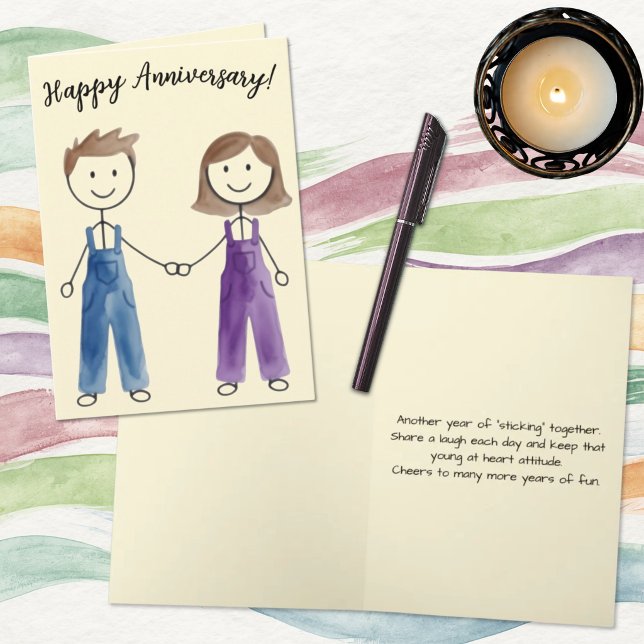 Modèle de carte de couverture pour couple en bonho (Fun stick figure couple template anniversary card. Cover and inside template text. )