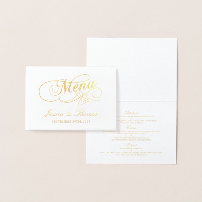 Modèle de carte de menu Chic Gold Foil & White Mar (Affichage)