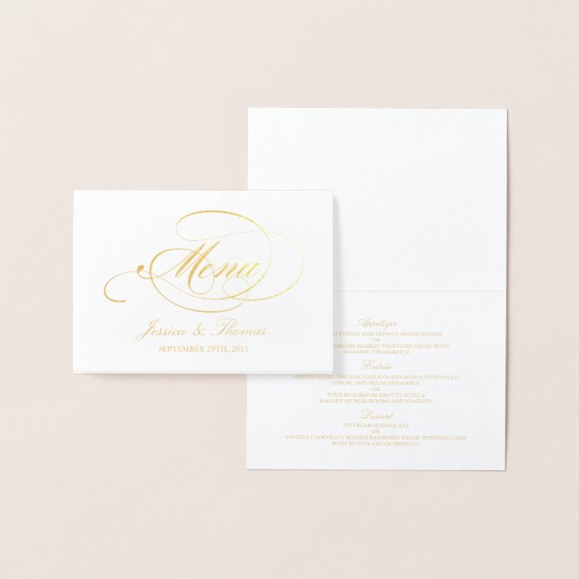 Modèle de carte de menu Chic Gold Foil & White Mar (Affichage)
