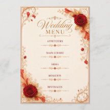 Modèle de carte de menu de mariage Rose Rouge Élég