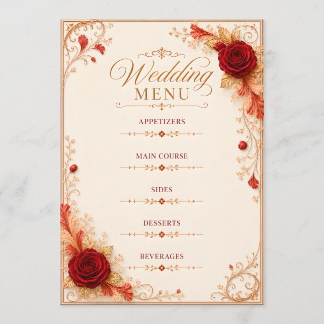 Modèle de carte de menu de mariage Rose Rouge Élég (Devant)