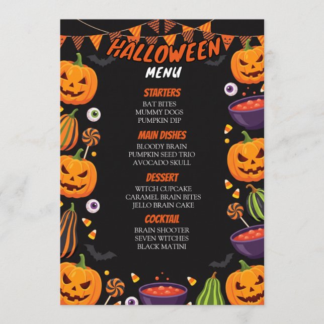 Modèle de carte de menu pour une fête d'Halloween  (Devant)