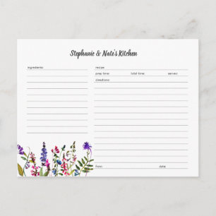 Modèle de carte de recette de fleurs sauvages