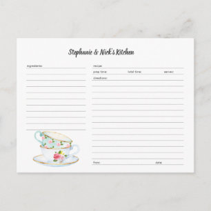 Modèle de carte de recette de tasses de thé floral