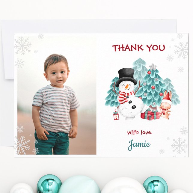 Modèle de carte de remerciement de photo d'anniver (Christmas Birthday Photo Template Thank You Card)