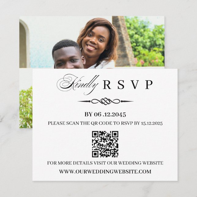 Modèle de carte de réponse de mariage avec code QR (Devant / Derrière)