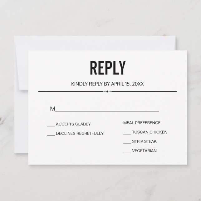 Modèle de carte de réponse de RSVP de mariage simp (Dos)