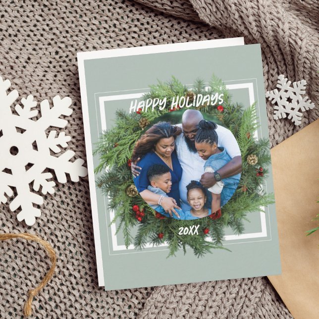 Modèle de carte de vacances personnalisée pour la  (Family Holiday Card Custom Christmas Message)