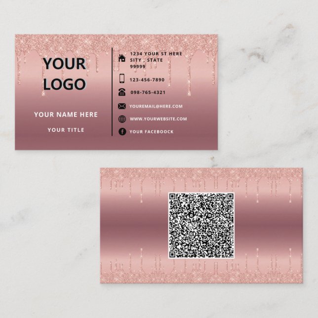 Modèle de carte de visite avec code QR et paillett (Devant / Derrière)