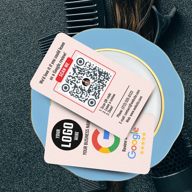 Modèle de carte de visite avec code QR pour les av (Google Review QR Code Business Card - Black and Orange template )