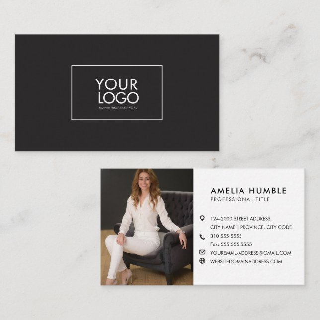 Modèle de carte de visite avec logo et photo perso (Devant / Derrière)