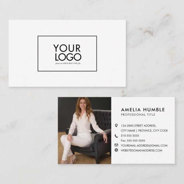 Modèle de carte de visite avec logo et photo perso (Devant / Derrière)