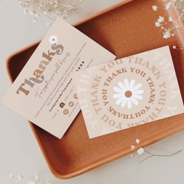 Modèle de carte de visite Boho Merci modifiable (Créateur téléchargé)