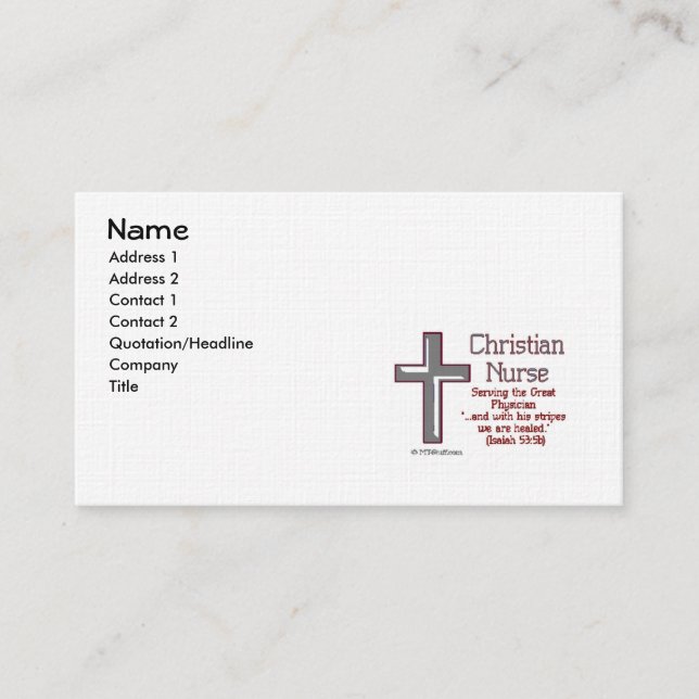 Modèle de carte de visite Christian Nurse Cross 2 (Devant)