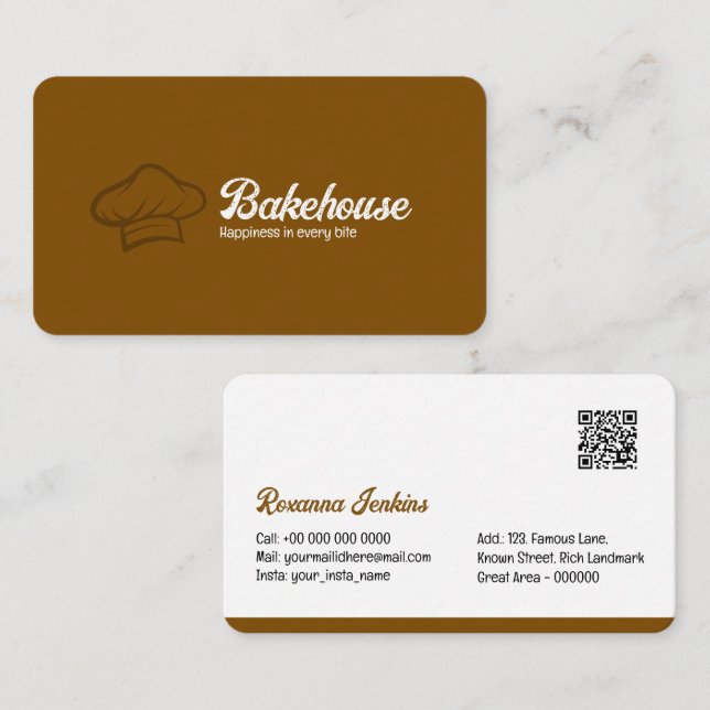 Modèle de carte de visite de boulangerie avec QR C (Devant / Derrière)