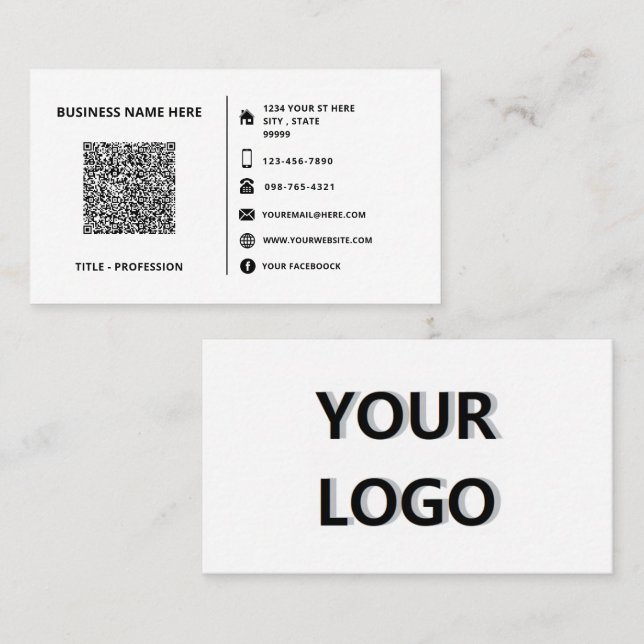 Modèle de carte de visite de logo et de code QR pe (Devant / Derrière)