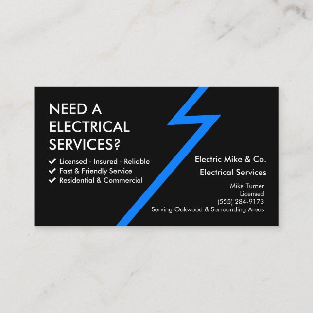 Modèle de carte de visite d'électricien | Service  (Devant)
