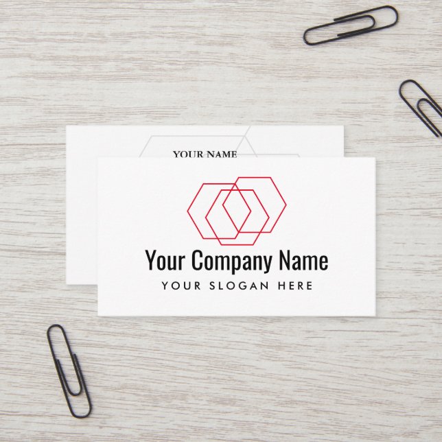 Modèle de carte de visite du logo hexagone géométr (Devant/Arrière en situation)