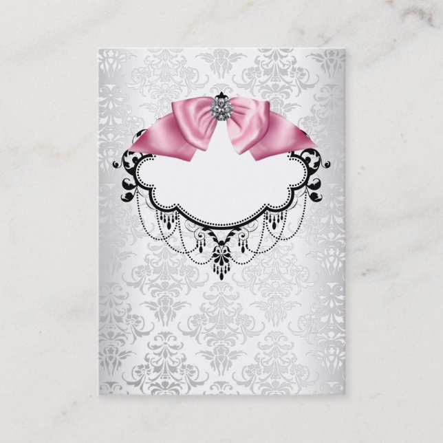 Modèle de carte de visite élégant en damas blanc (Devant)