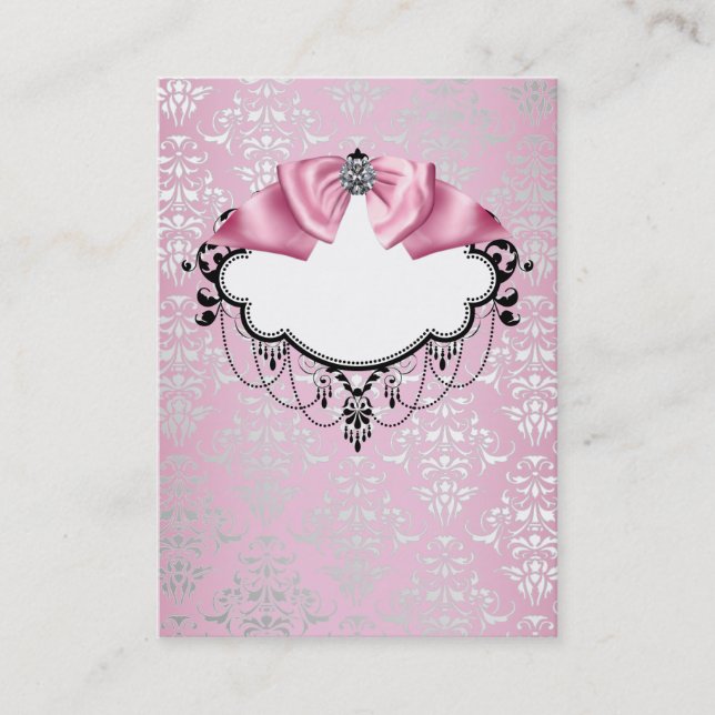 Modèle de carte de visite élégant rose damassé (Devant)