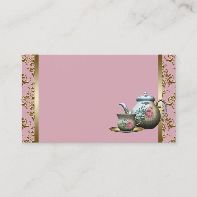 Modèle de carte de visite en damas rose et or (Devant)