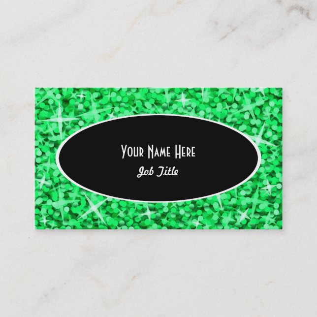 Modèle de carte de visite Glitz Green Black Oval (Devant)