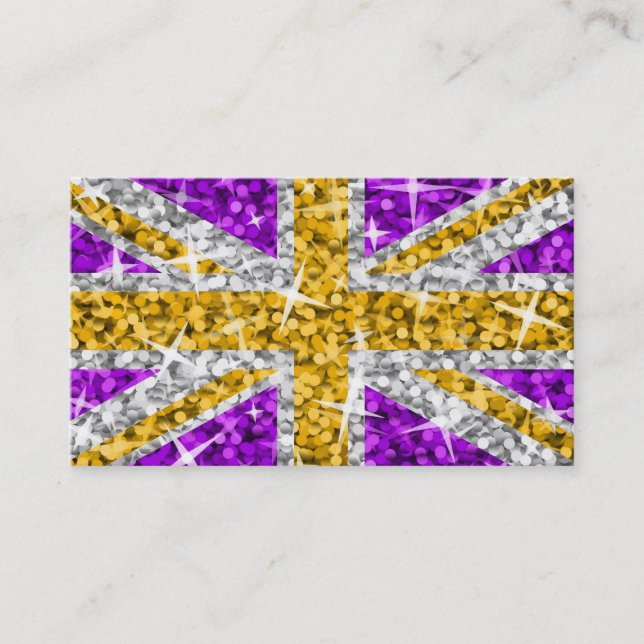Modèle de carte de visite Glitz UK Gold blanc (Devant)