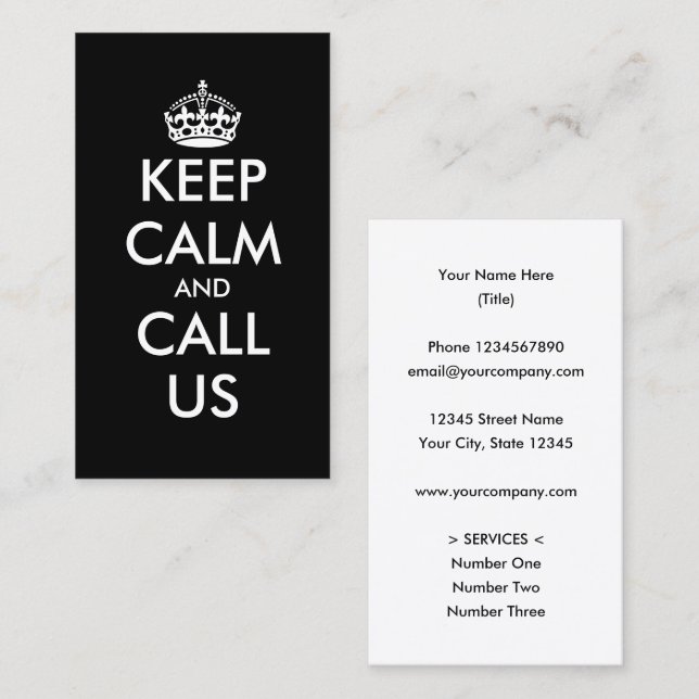 Modèle de carte de visite 'Keep Calm And Call Us' (Devant / Derrière)