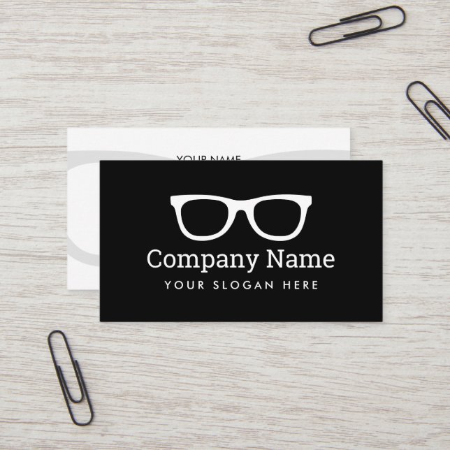 Modèle de carte de visite lunettes noir et blanc (Devant/Arrière en situation)