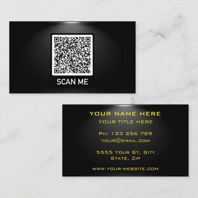 Modèle de carte de visite noire de code QR personn (Devant / Derrière)