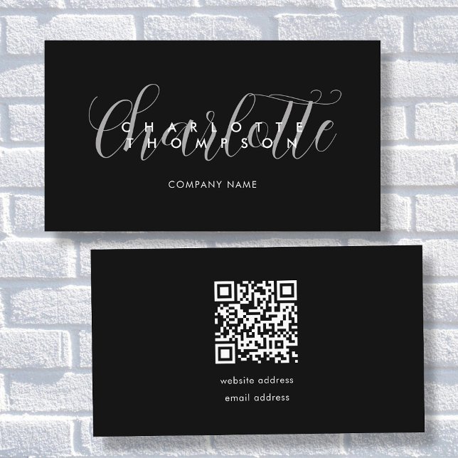 Modèle de carte de visite noire de script moderne (Modern Script Black Business Card Template)