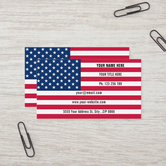 Modèle de carte de visite Patriotic American Flag (Devant/Arrière en situation)