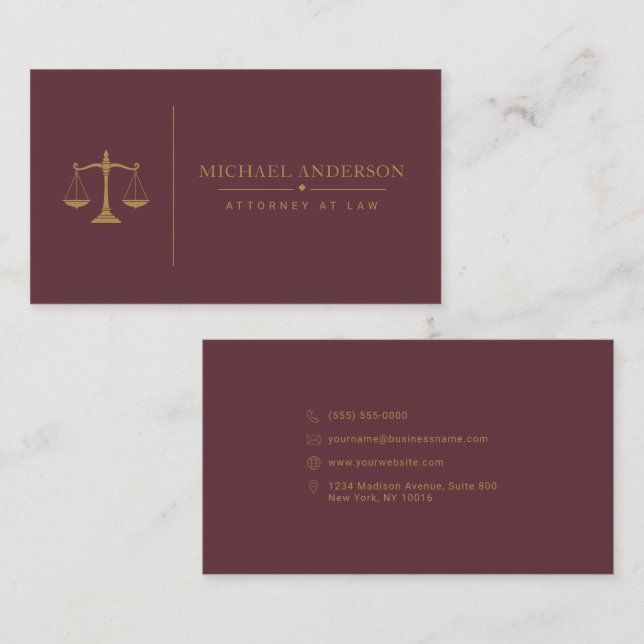 Modèle de carte de visite pour avocat de luxe (Devant / Derrière)