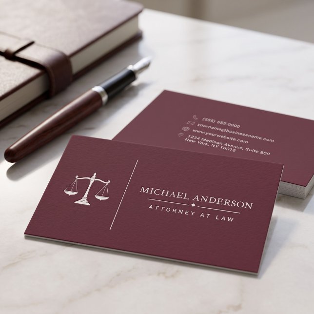 Modèle de carte de visite pour avocat de luxe (Simulated business cards on table)
