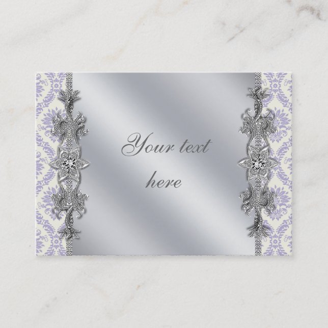 Modèle de carte de visite Silver Purple Damask (Devant)