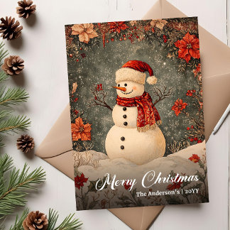 Modèle de carte de vœux de Noël bonhomme de neige