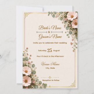 Modèle de carte d'invitation de mariage floral élé