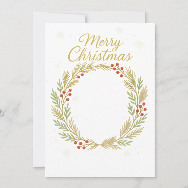 Modèle de carte photo de Noël – Couronne dorée (Devant)