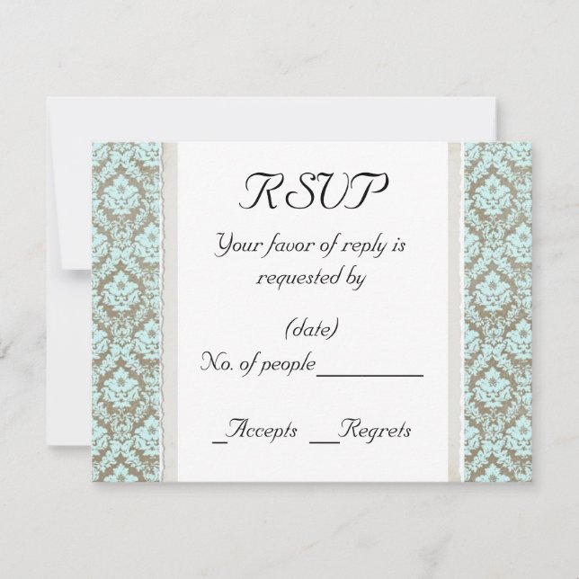 Modèle de carte RSVP Aqua Damask (Devant)