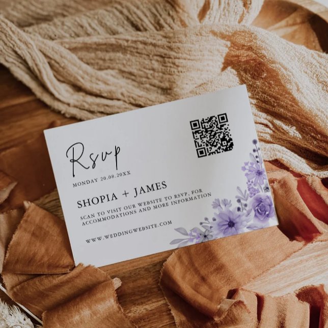 Modèle de carte RSVP de mariage violet (Purple Wedding RSVP Card Template)