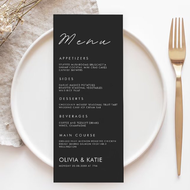Modèle de cartes de menu Mariage noir (Black Wedding Menu Cards Template)