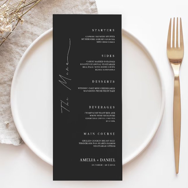 Modèle de cartes de menu Mariage noir (Black Wedding Menu Cards Template)