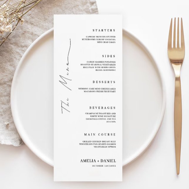 Modèle de cartes de menu minimaliste Mariage (Minimalist Wedding Menu Cards Template)