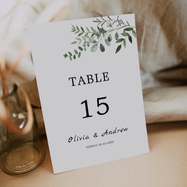 Modèle de cartes de table mariage vertes (Greenery wedding table cards template)