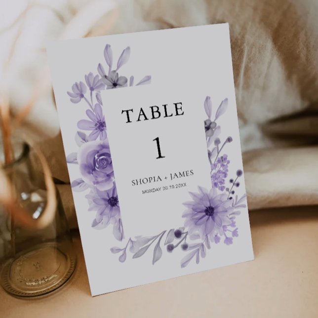 Modèle de cartes de table Mariage violet (Purple Wedding Table Cards Template)
