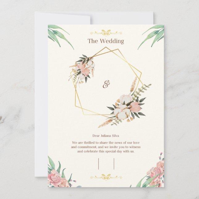 Modèle de carton d'invitation de mariage élégant e (Devant)