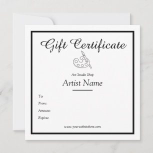 Modèle de certificat cadeau Artist Studio