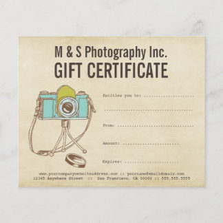 Modèle de certificat cadeau de photographes vintag