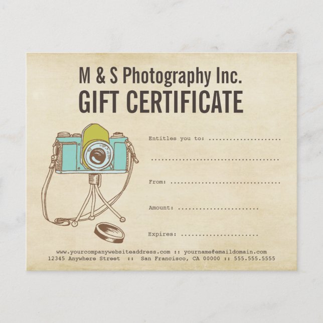 Modèle de certificat cadeau de photographes vintag (Devant)
