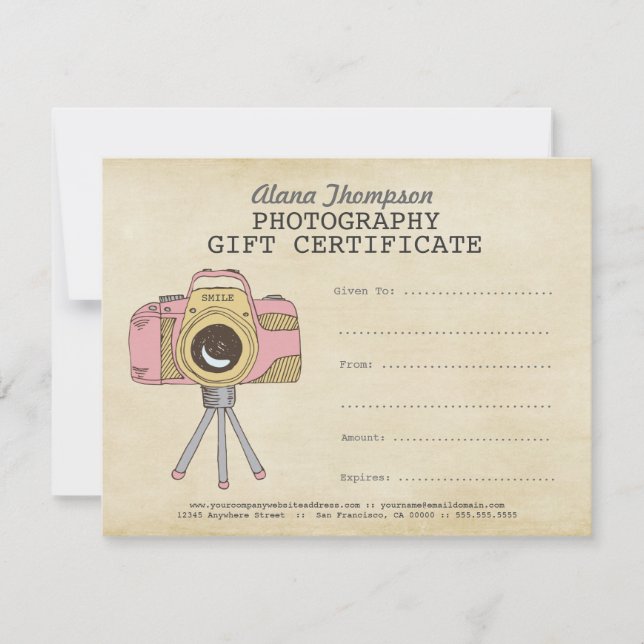 Modèle de certificat cadeau de photographie pour p (Devant)